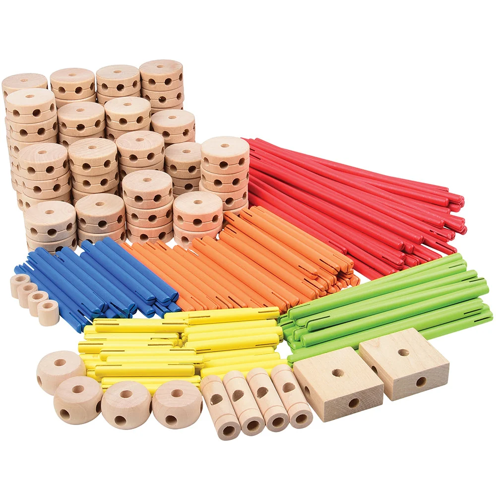 Classic Wood Builder 208-Piece STEM Construction Set | Hardwood Rods & Connectors for Creative Building Play - Image 2