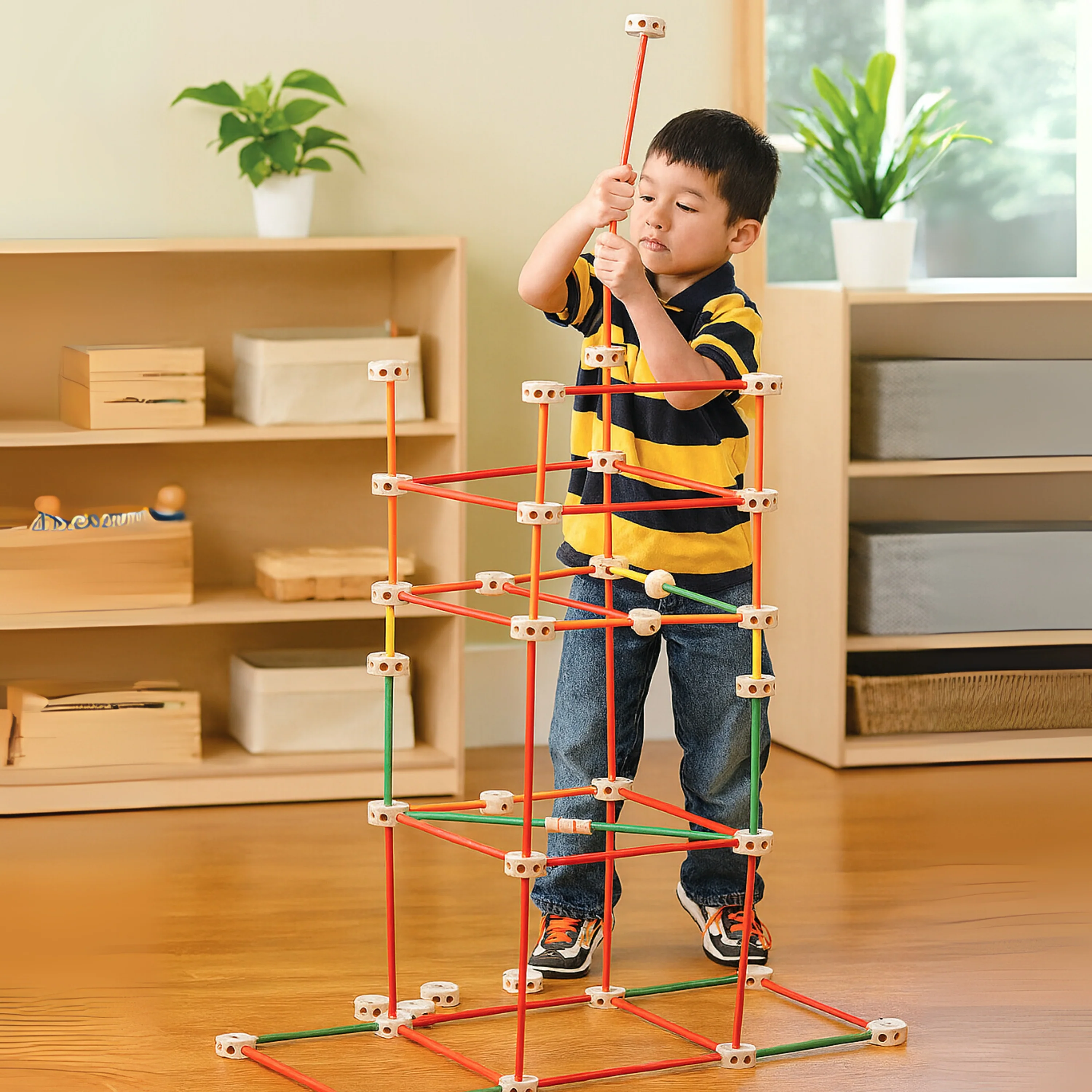 Classic Wood Builder 208-Piece STEM Construction Set | Hardwood Rods & Connectors for Creative Building Play - Image 4