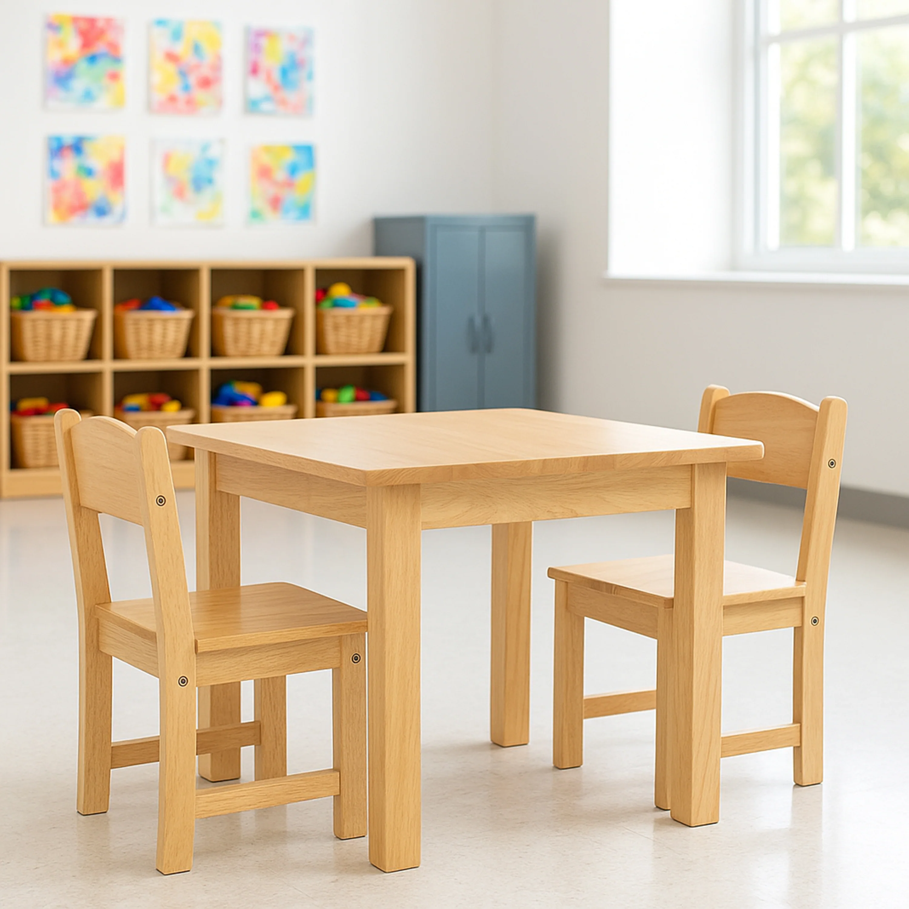 24" x 24" Wood Square Table with 2 Chairs | Child-Sized - Image 2