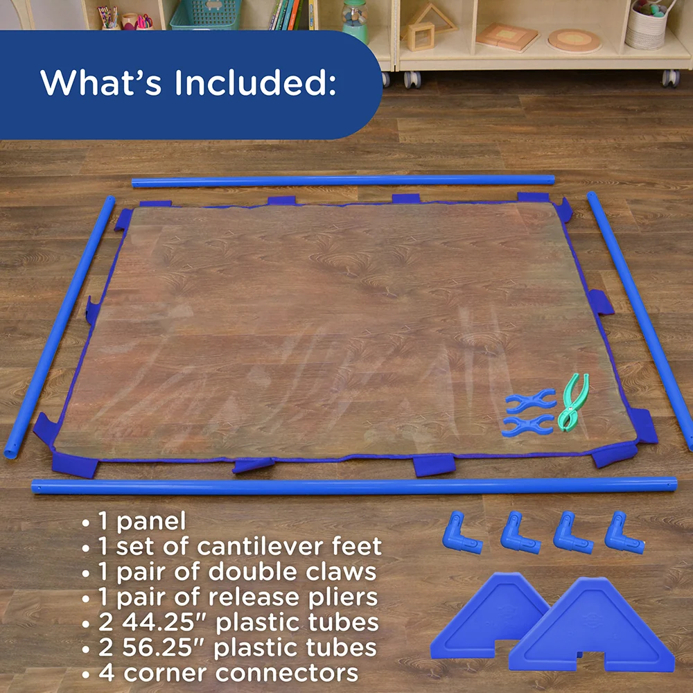 Clear Freestanding Play Panel | Vinyl 48" x 60" Classroom Divider with Stable Feet - Image 3