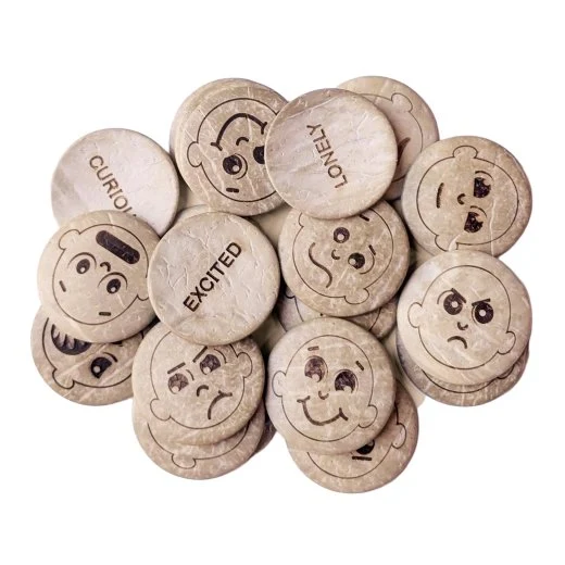 Coconut Shell Emotions Counters | Natural Tactile Learning Set with 20 Expressive Faces - Image 5
