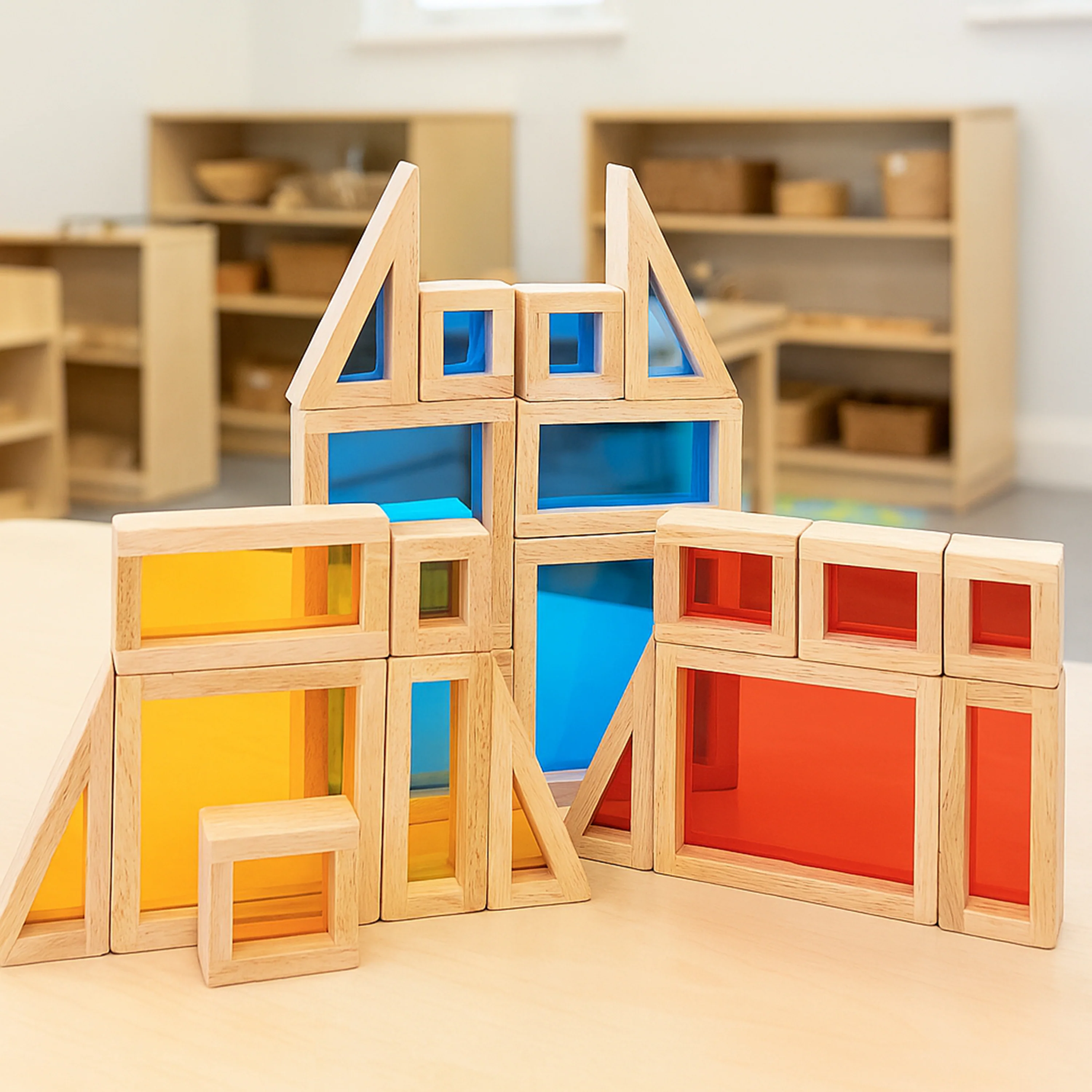 Colored See-Thru Wooden Blocks | 21-Piece Hardwood & Acrylic Building Set - Image 5