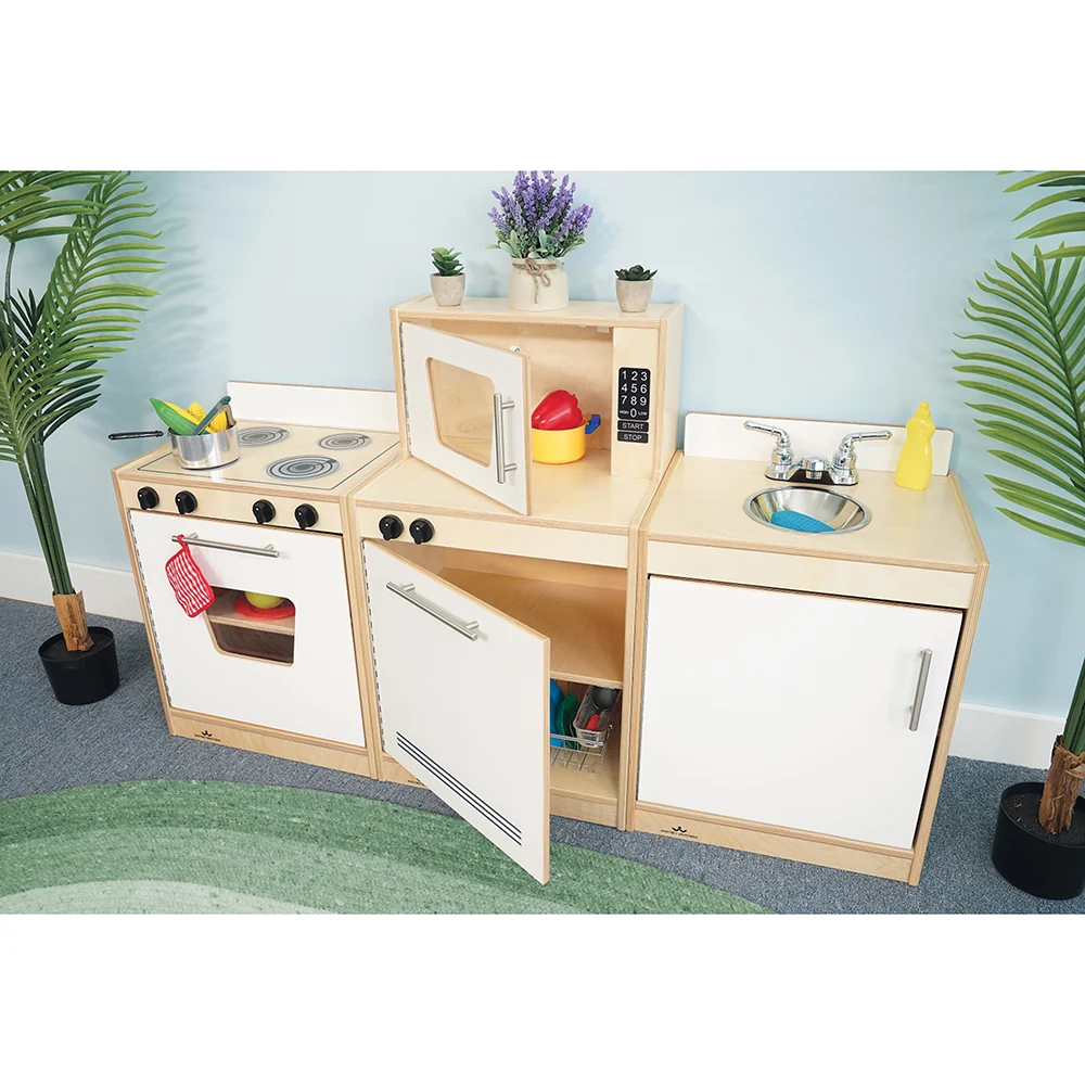 Contemporary White Dishwasher & Microwave Combo | Preschool Pretend Play Kitchen Appliance - Image 4