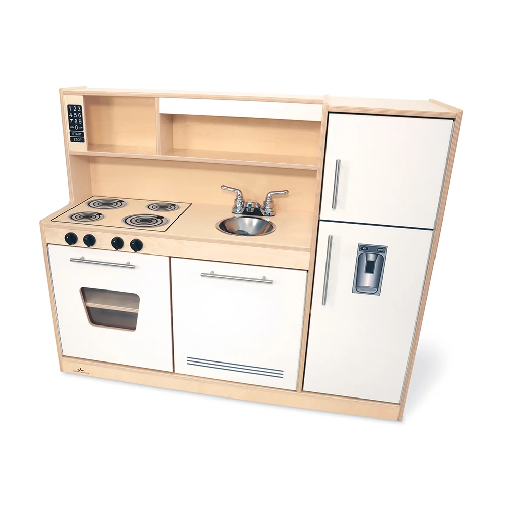 Contemporary White Combo Play Kitchen | All-in-One Pretend Toy Kitchen with Modern Design
