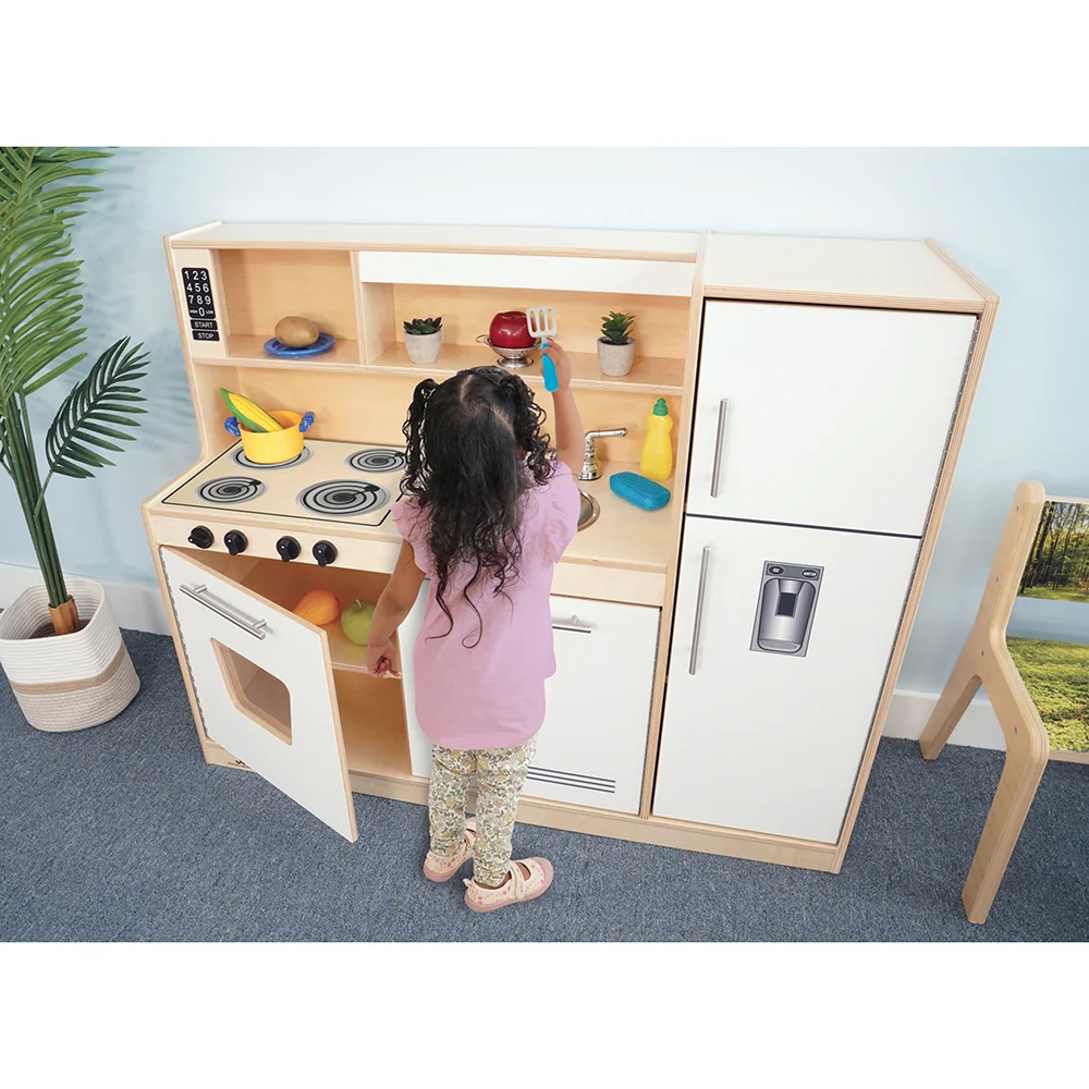 Contemporary White Combo Play Kitchen | All-in-One Pretend Toy Kitchen with Modern Design - Image 4