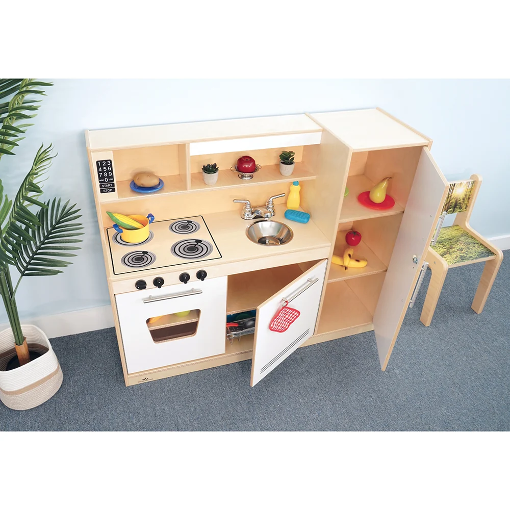 Contemporary White Combo Play Kitchen | All-in-One Pretend Toy Kitchen with Modern Design - Image 5