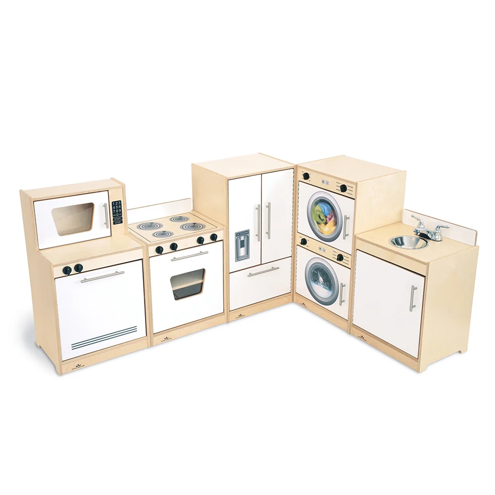 Contemporary Wooden Play Kitchen Ensemble | 5-Piece Pretend Play Set