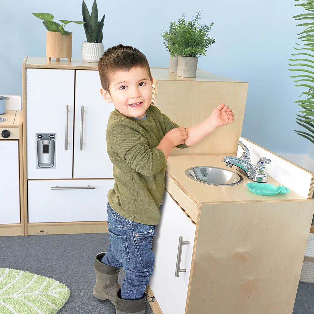 Contemporary Wooden Play Kitchen Ensemble | 5-Piece Pretend Play Set - Image 10