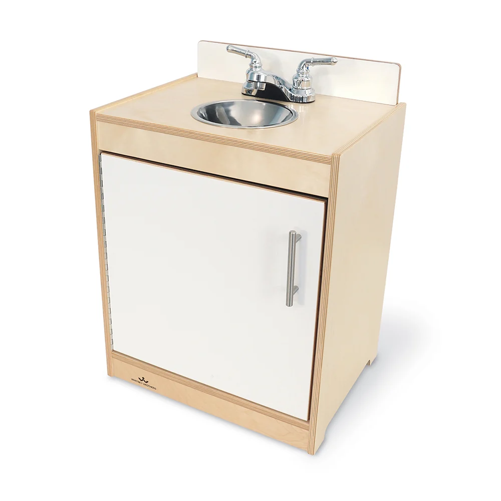 Contemporary White Sink | Pretend Play Kitchen Sink with Realistic Faucet and Basin
