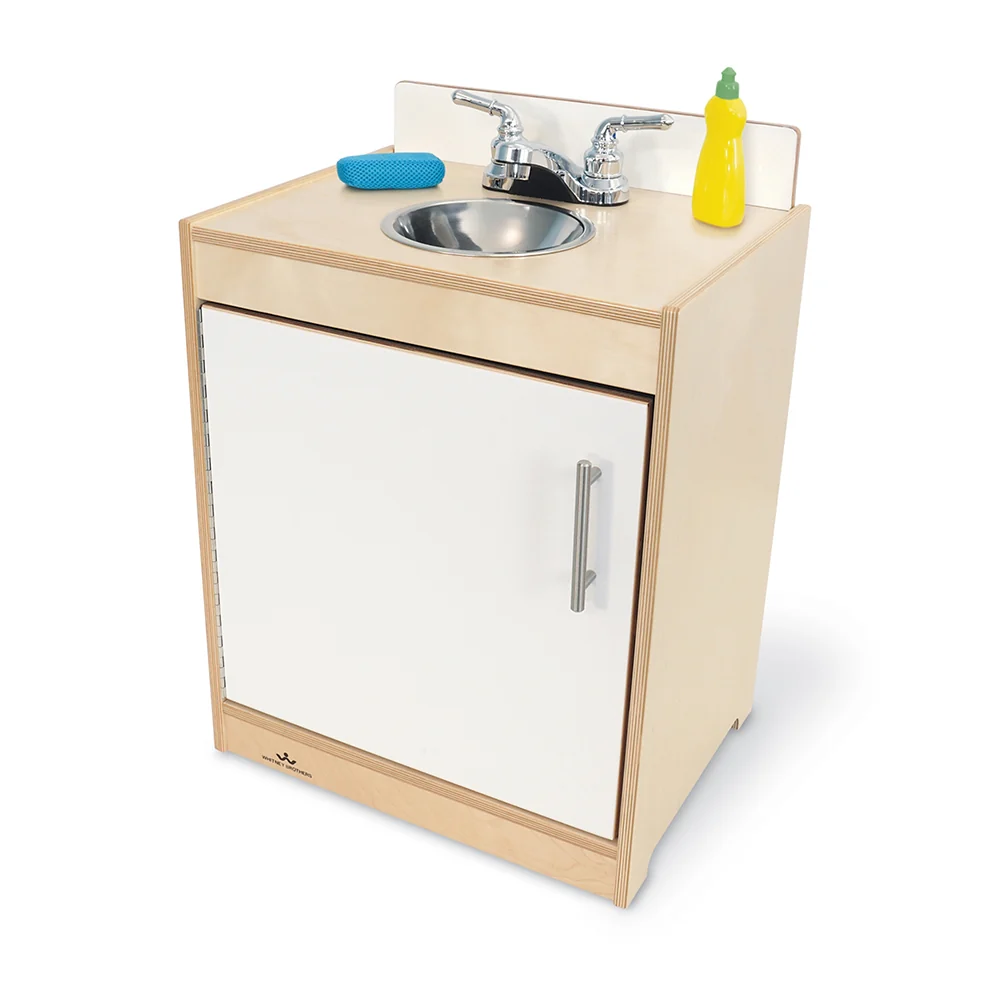 Contemporary White Sink | Pretend Play Kitchen Sink with Realistic Faucet and Basin - Image 2