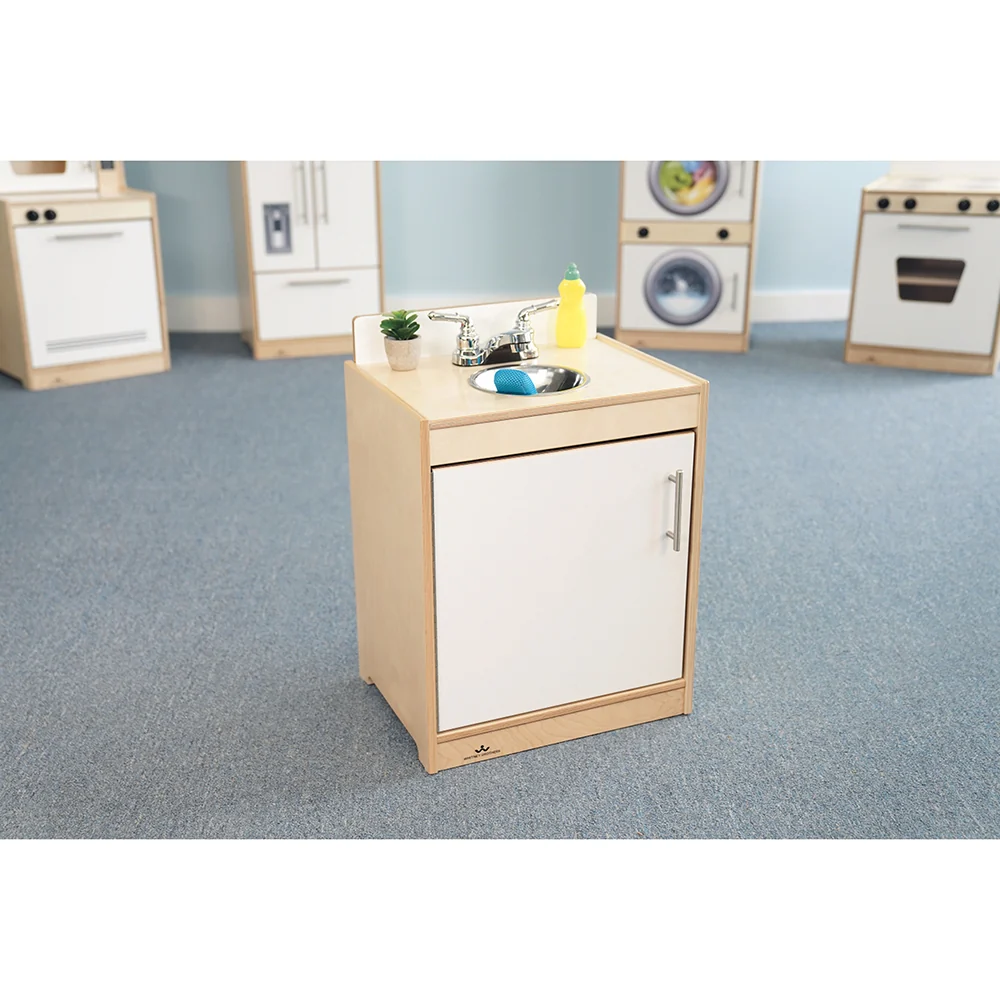 Contemporary White Sink | Pretend Play Kitchen Sink with Realistic Faucet and Basin - Image 3