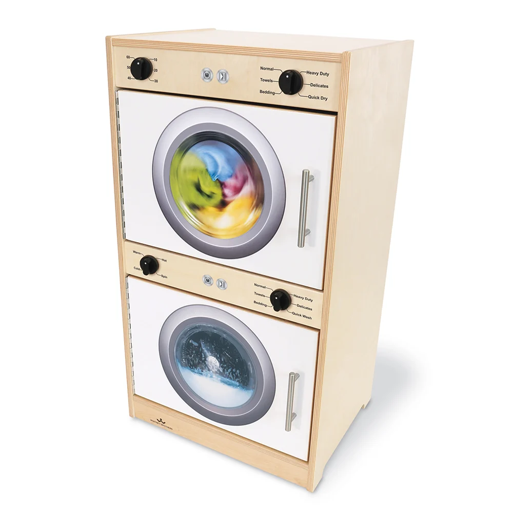 Contemporary White Washer & Dryer | Pretend Play Laundry Appliance with Realistic Details