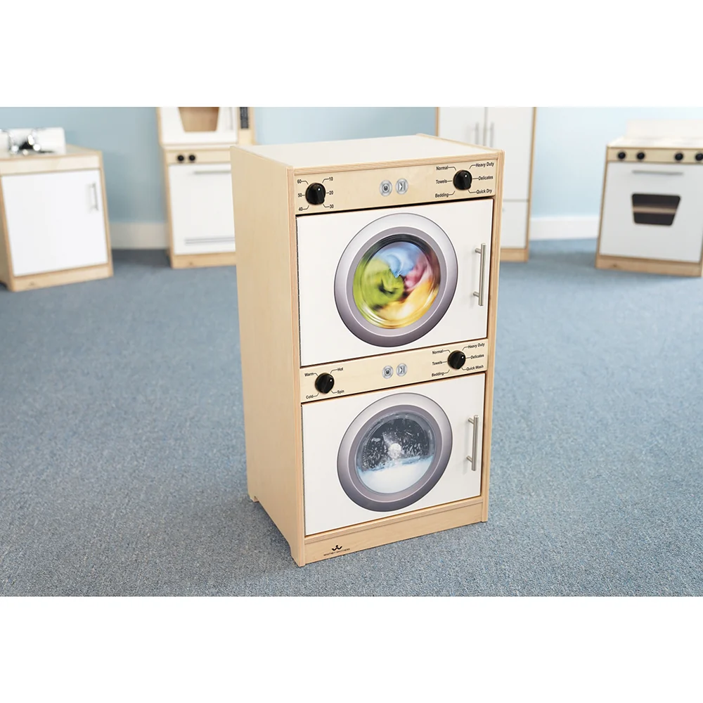 Contemporary White Washer & Dryer | Pretend Play Laundry Appliance with Realistic Details - Image 2