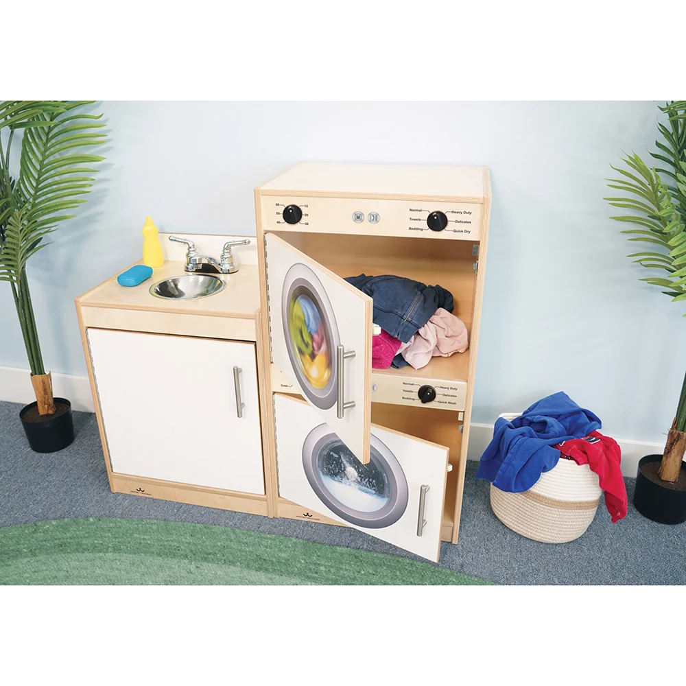 Contemporary White Washer & Dryer | Pretend Play Laundry Appliance with Realistic Details - Image 3