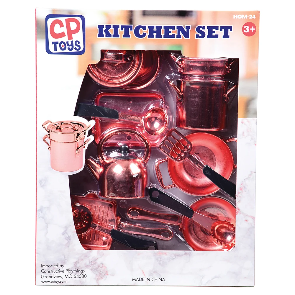 13-Piece Kids' Copper Plastic Cooking Play Set | Realistic Pretend Play Cookware - Image 15