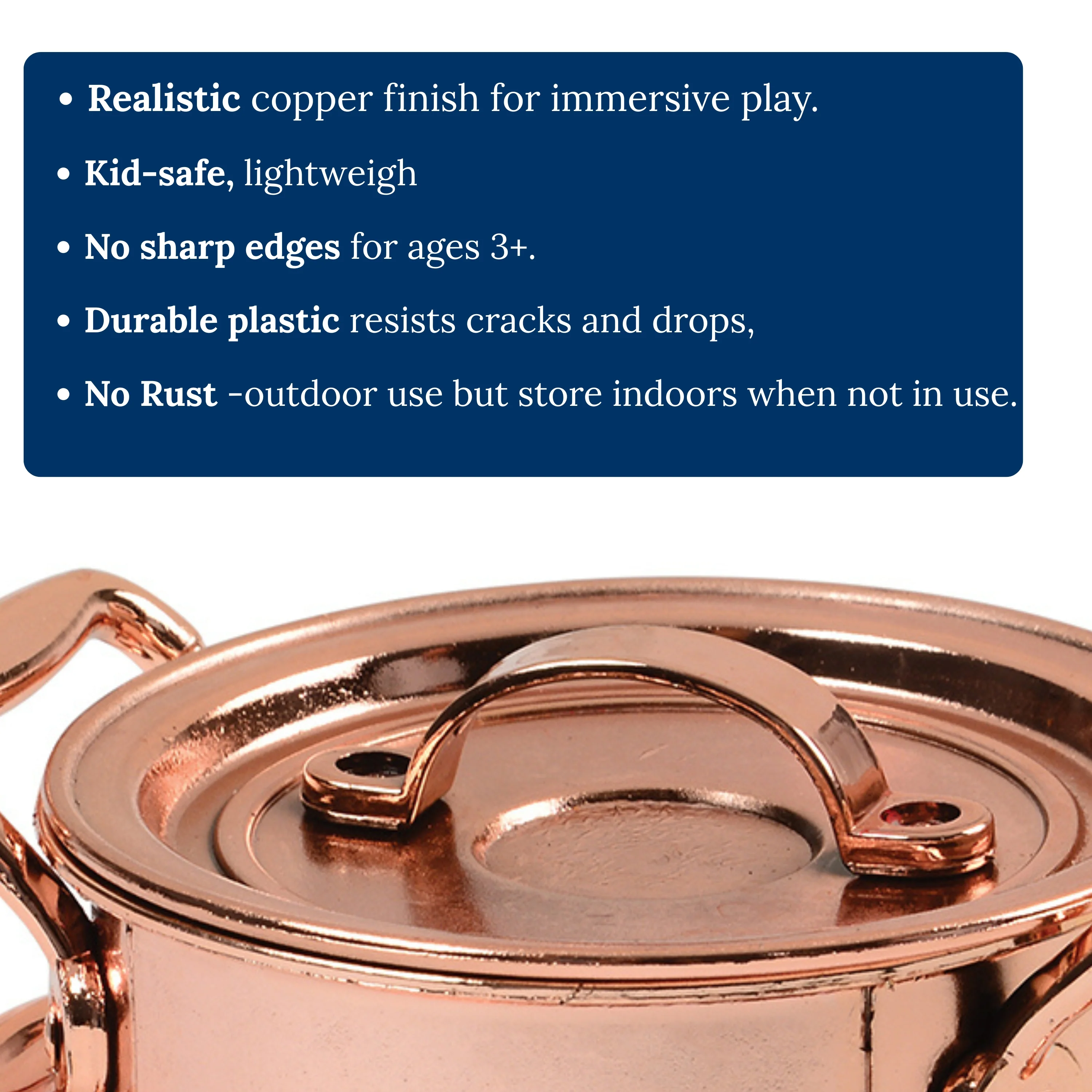 13-Piece Kids' Copper Plastic Cooking Play Set | Realistic Pretend Play Cookware - Image 3