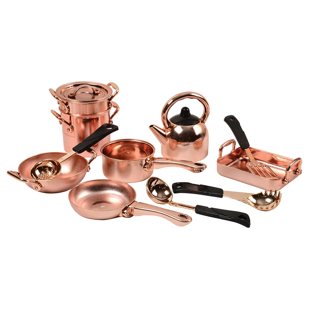 13-Piece Kids' Copper Plastic Cooking Play Set | Realistic Pretend Play Cookware - Image 5