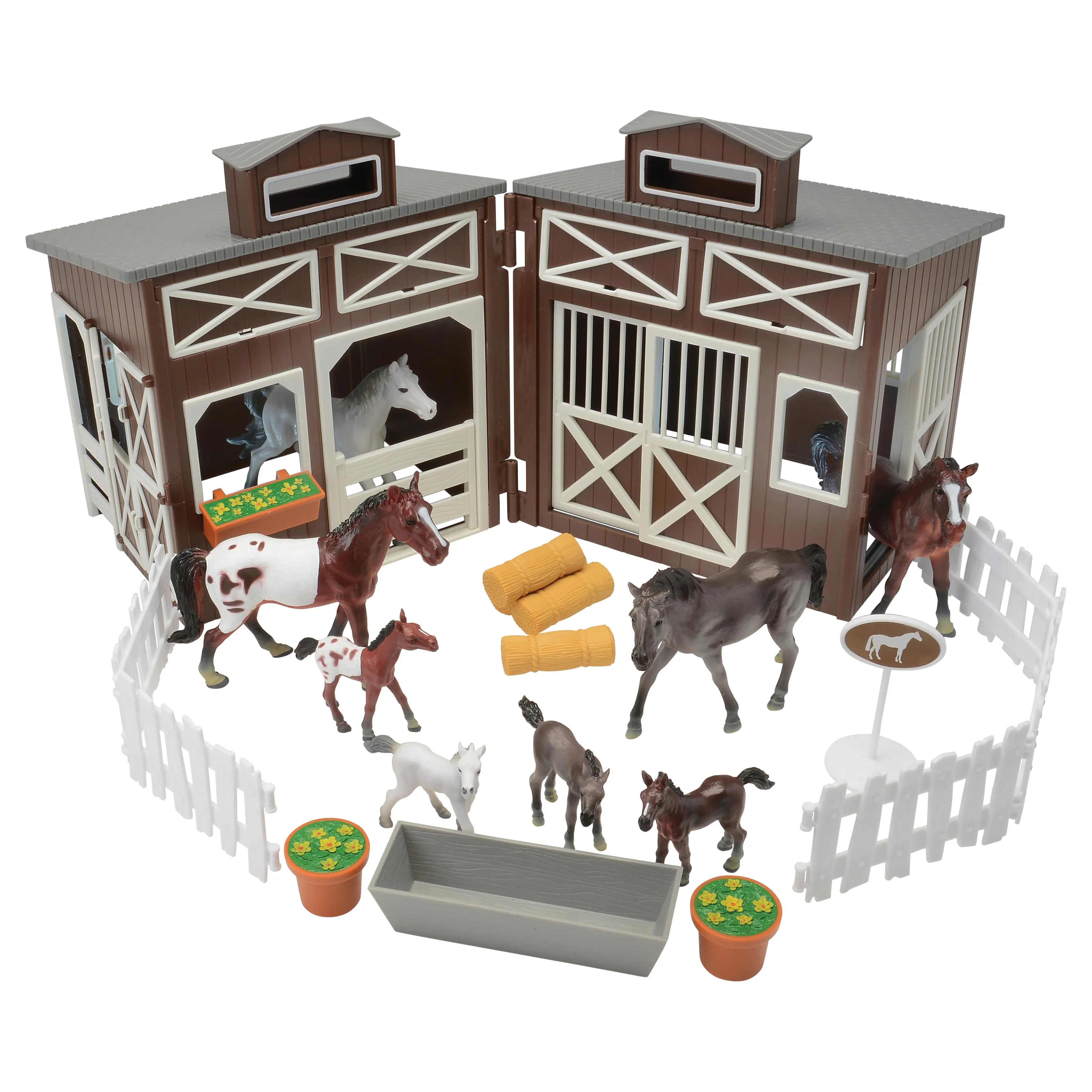 Deluxe Horse Stable Play Set | 4 Horses, 4 Ponies, White Corral & Accessories - Image 5