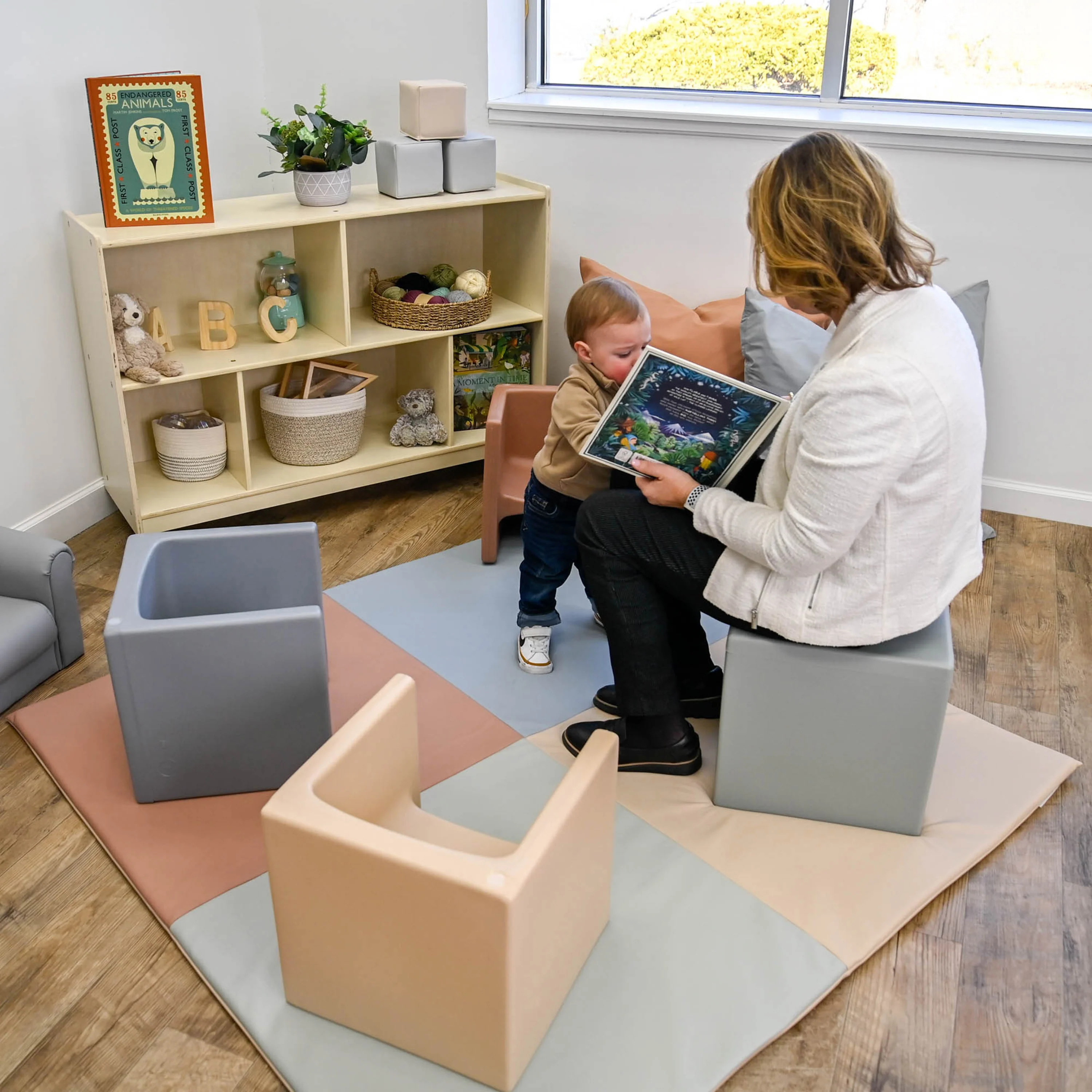 4-Piece 3-in-1 Adjustable Toddler Cube Chair Set | Elements Collection in Fog Blue, Sand, Coastal Green & Clay - Image 4