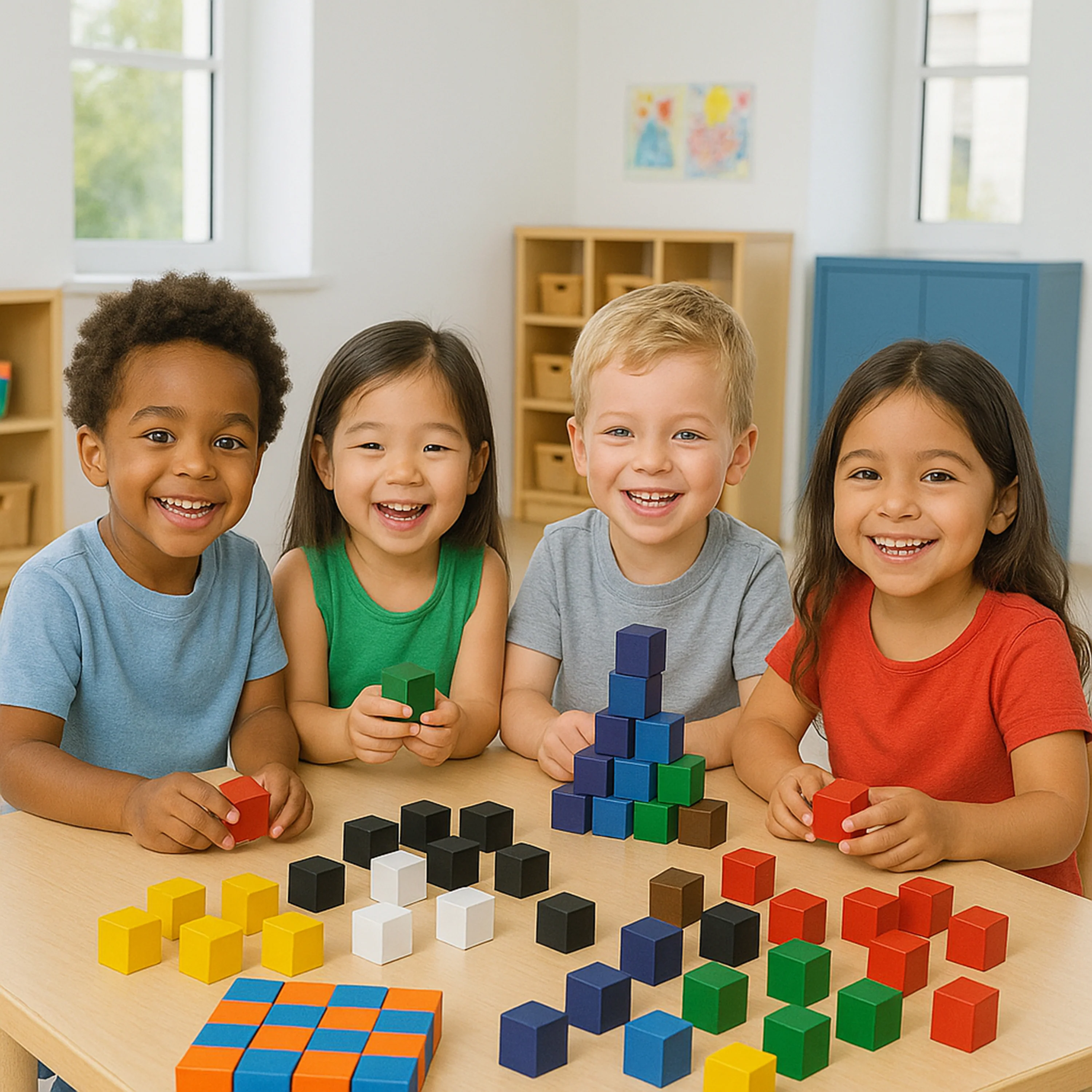 Cubical Counting Blocks | 100-Piece Wooden Colorful Math Manipulatives - Image 2