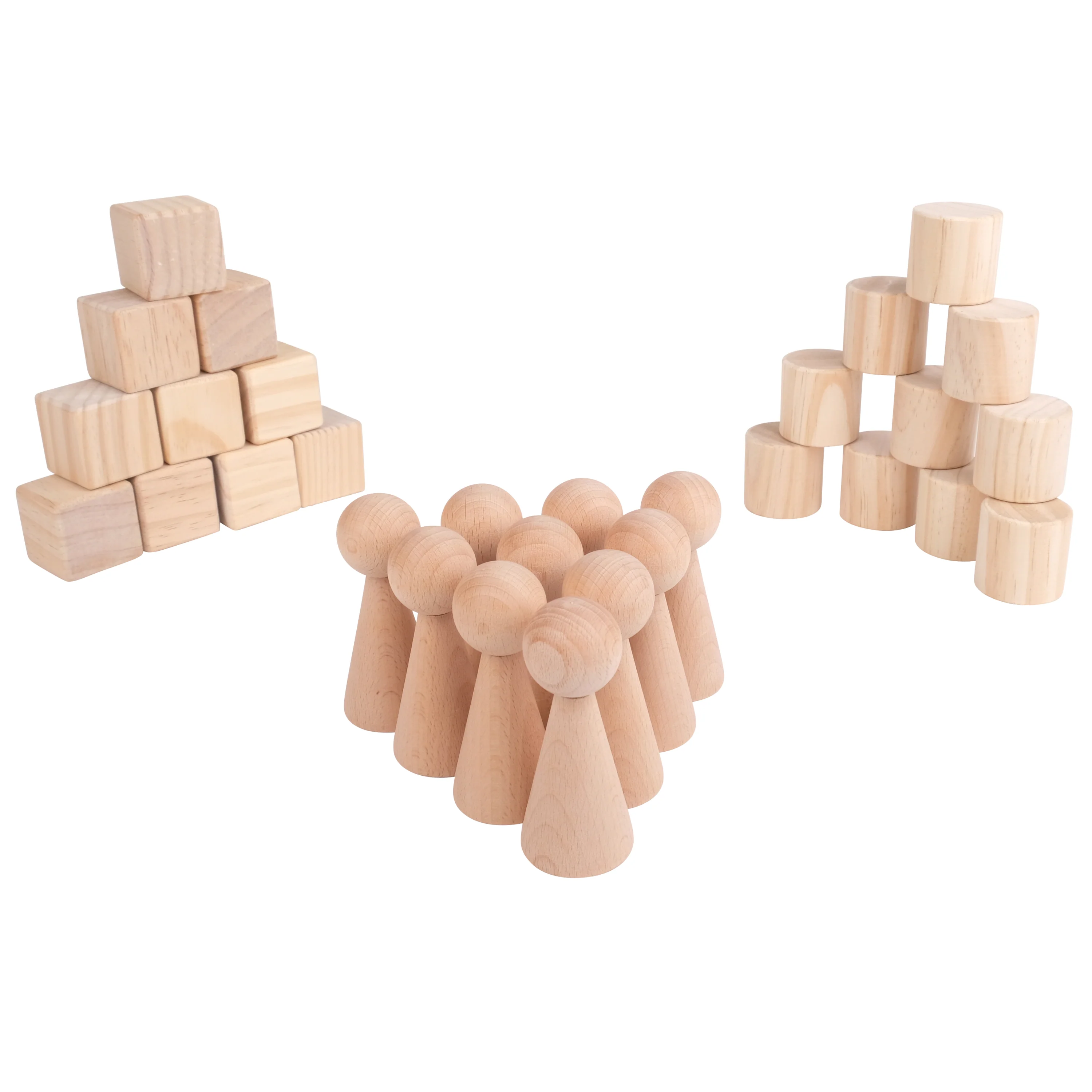 Cylinders, Cubes & Cones Hardwood Blocks | 30-Piece Toddler Shape Building Set - Image 3