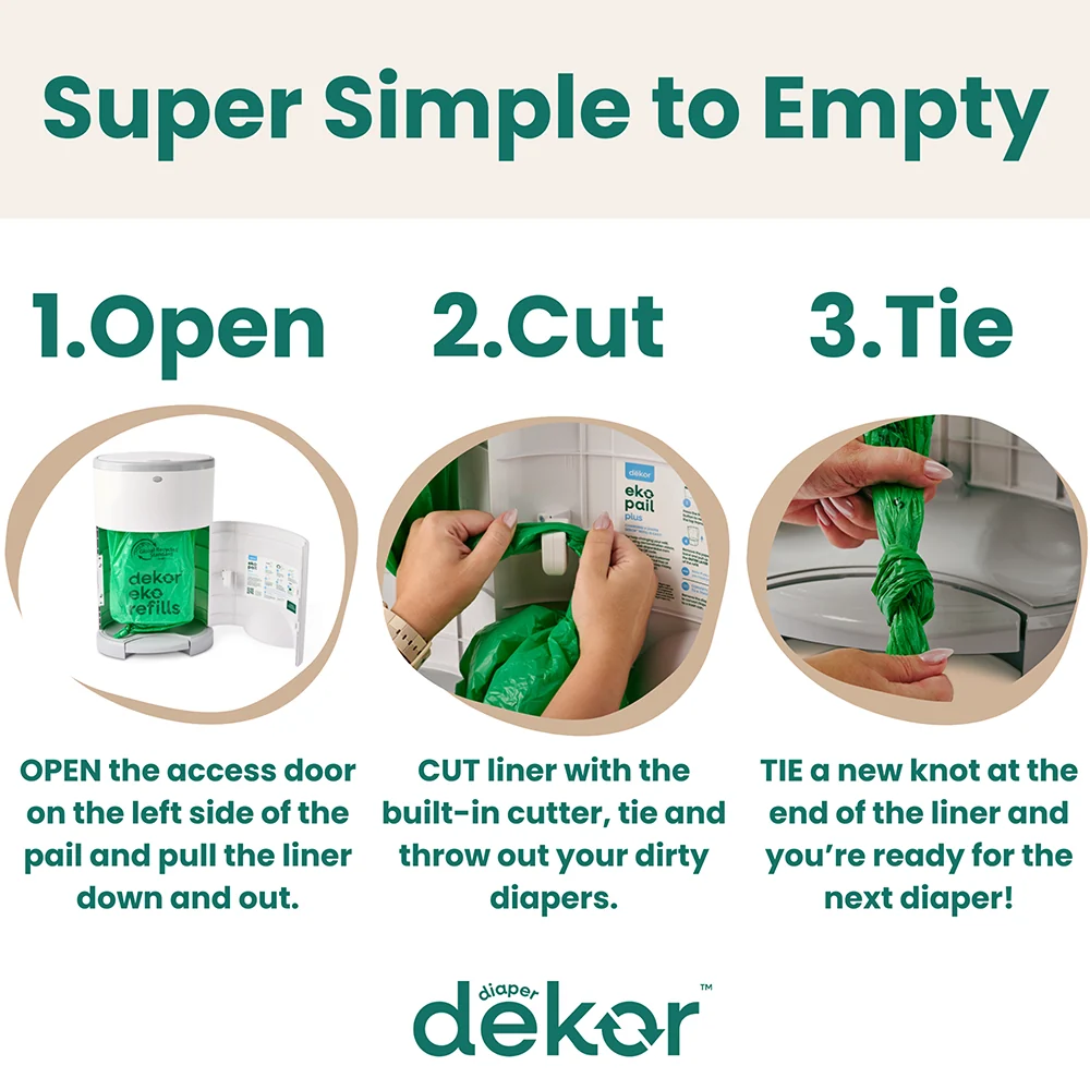 Dekor Eko Plus Hands-Free Diaper Pail | Odor-Controlled, Eco-Friendly Solution - Image 6