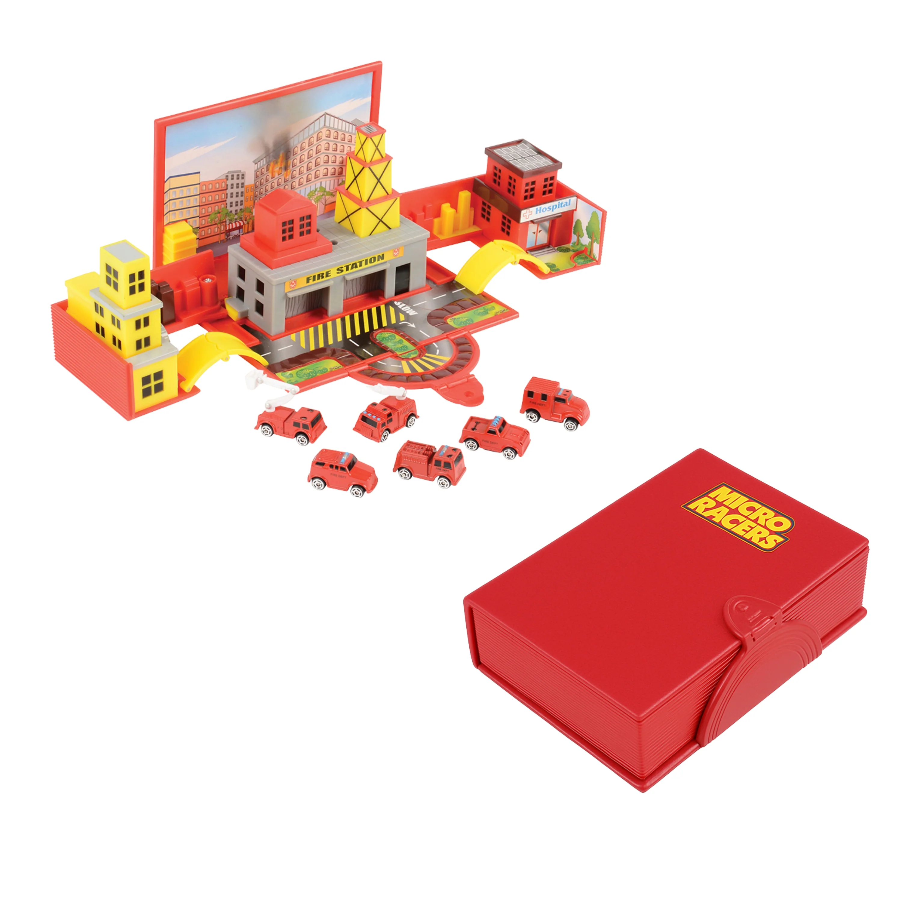 Die Cast Micro Racers Playset | 26 Vehicles & Pop-Up Cityscapes for Ages 3+ - Image 7