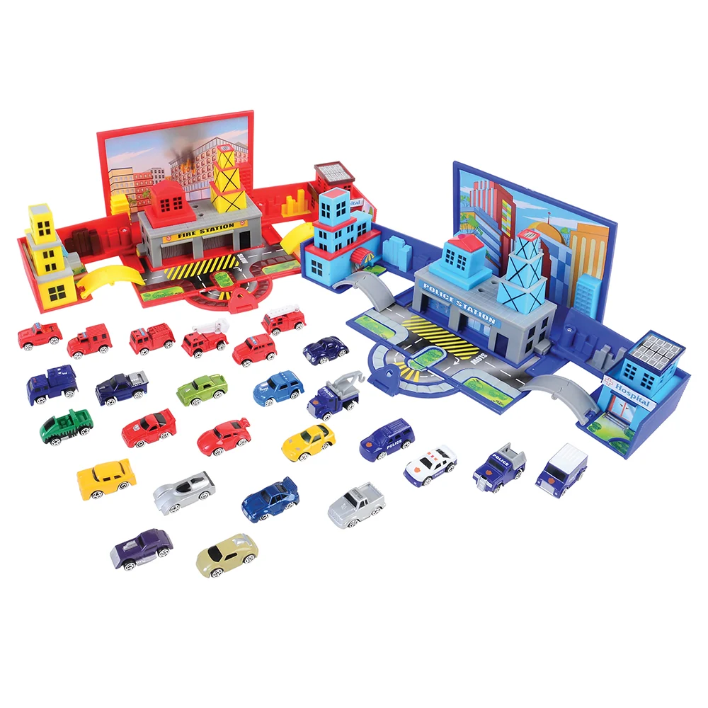 Die Cast Micro Racers Playset | 26 Vehicles & Pop-Up Cityscapes for Ages 3+ - Image 9