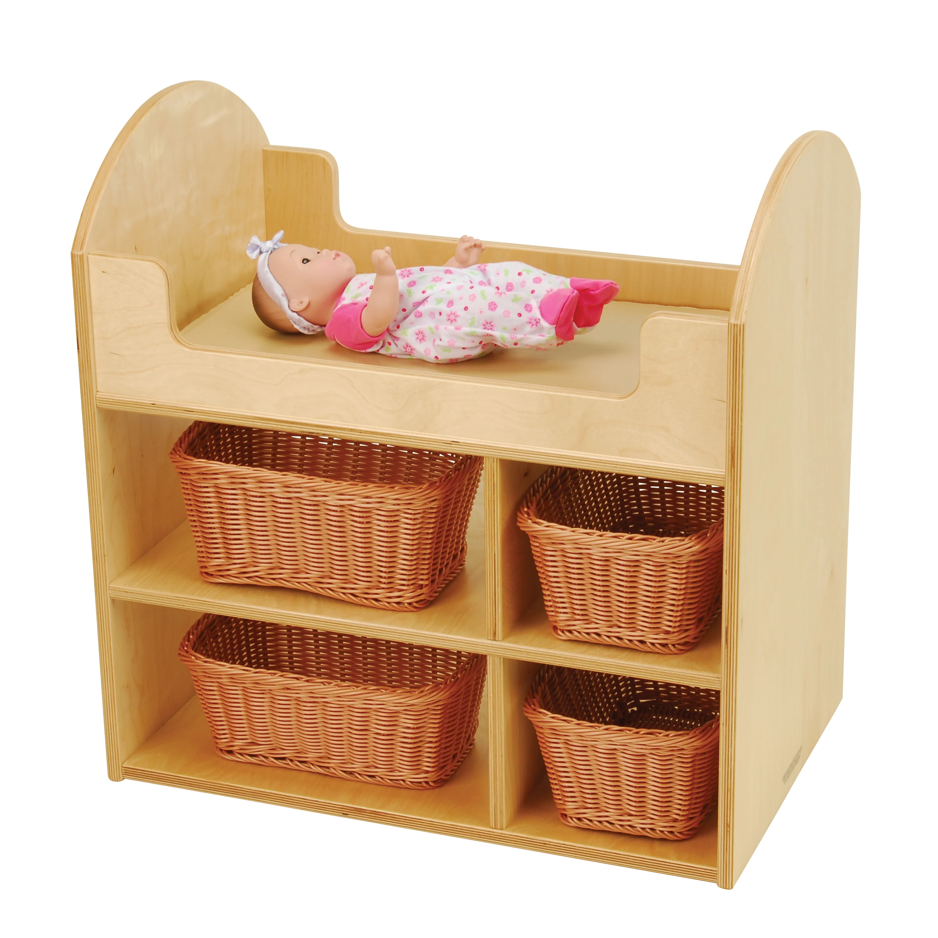 Eco-Friendly Doll Changing Table with Wicker Baskets - Image 4