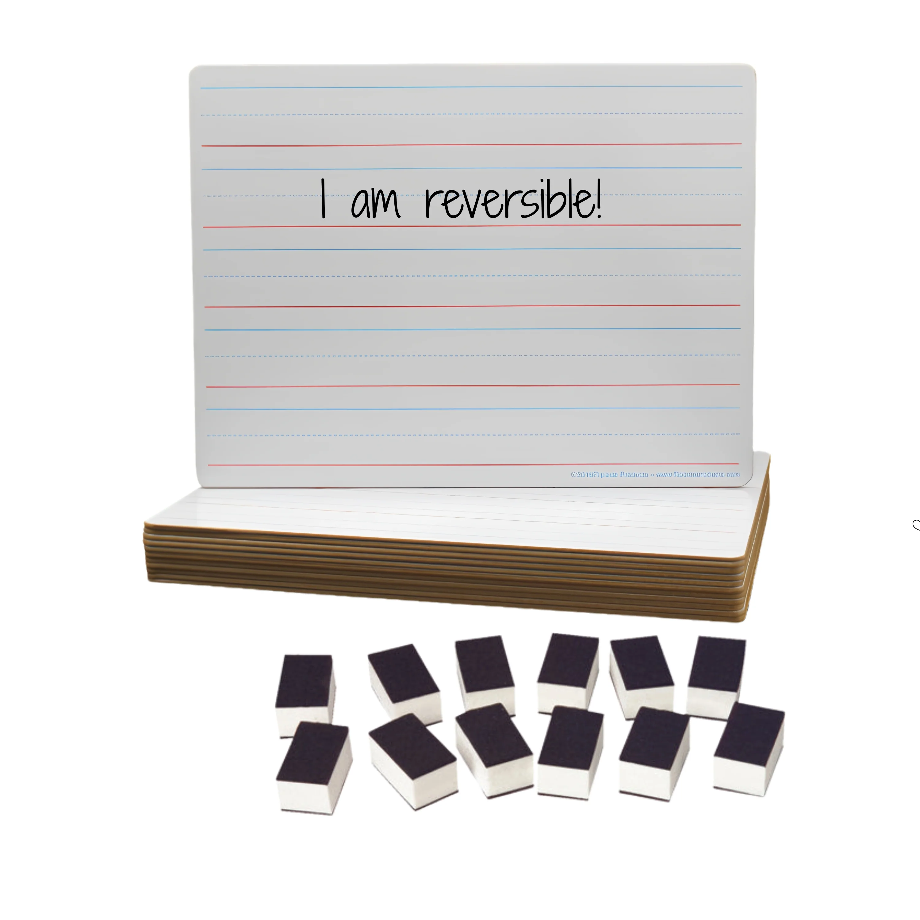 Dry Erase Reversible Lapboards - Set of 10 with Erasers