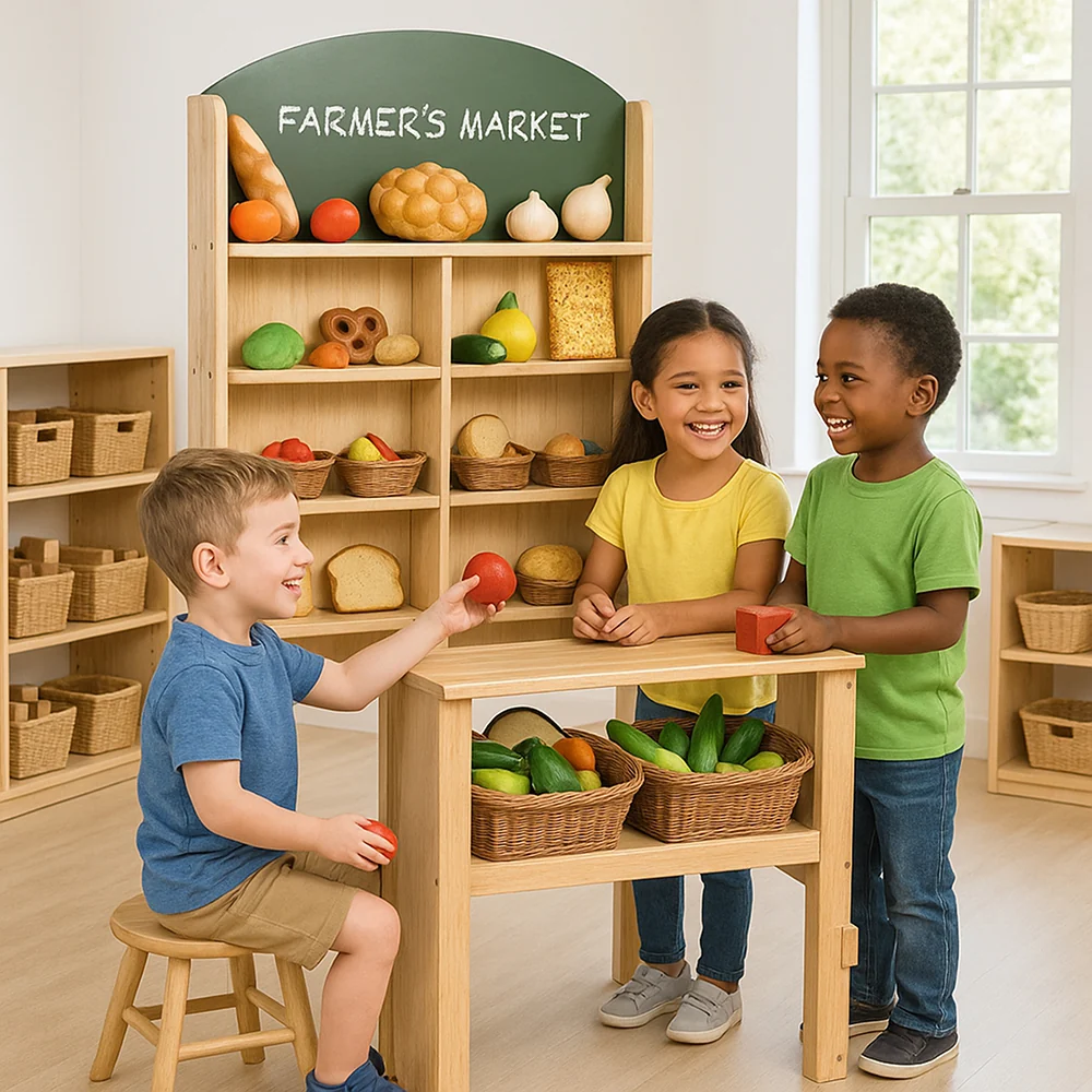 Solid Wood Easy-Shop Market Stall with Chalkboard Marquee - Image 2