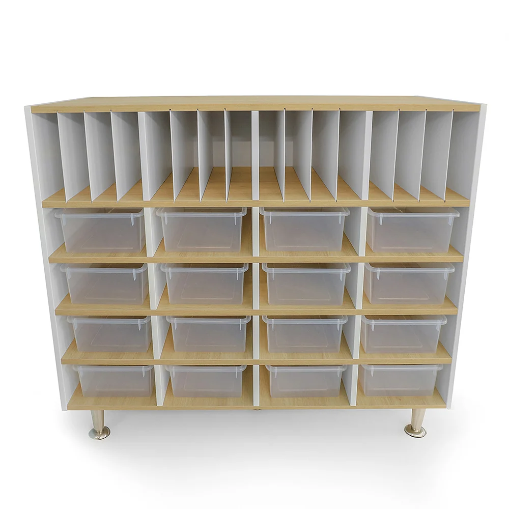 elevatED™ Classroom Organizer | Storage Cabinet with 16 Clear Trays