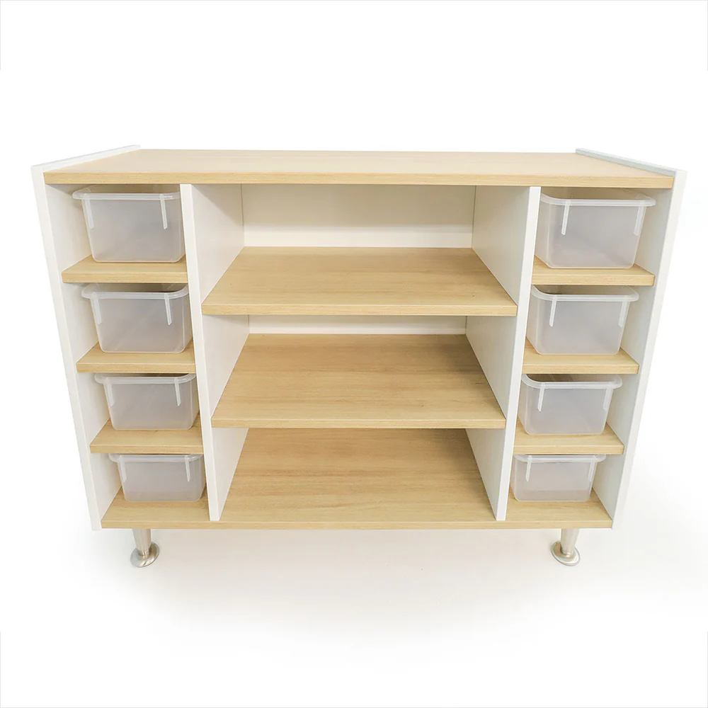 elevatED™ Combo Tray Storage Cabinet | Contemporary Mixed-Storage Classroom Cabinet with Shelves & Trays