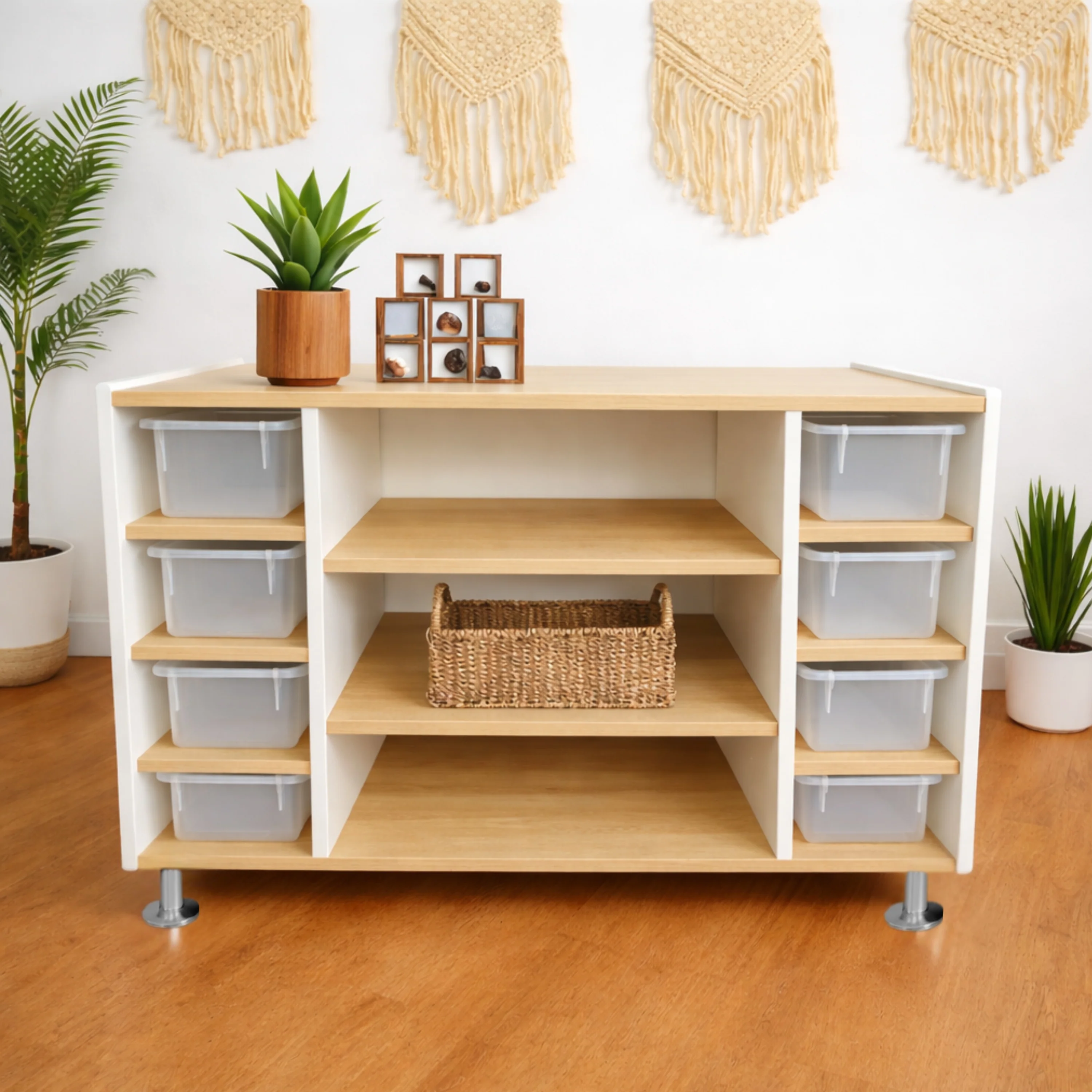 elevatED™ Combo Tray Storage Cabinet | Contemporary Mixed-Storage Classroom Cabinet with Shelves & Trays - Image 2