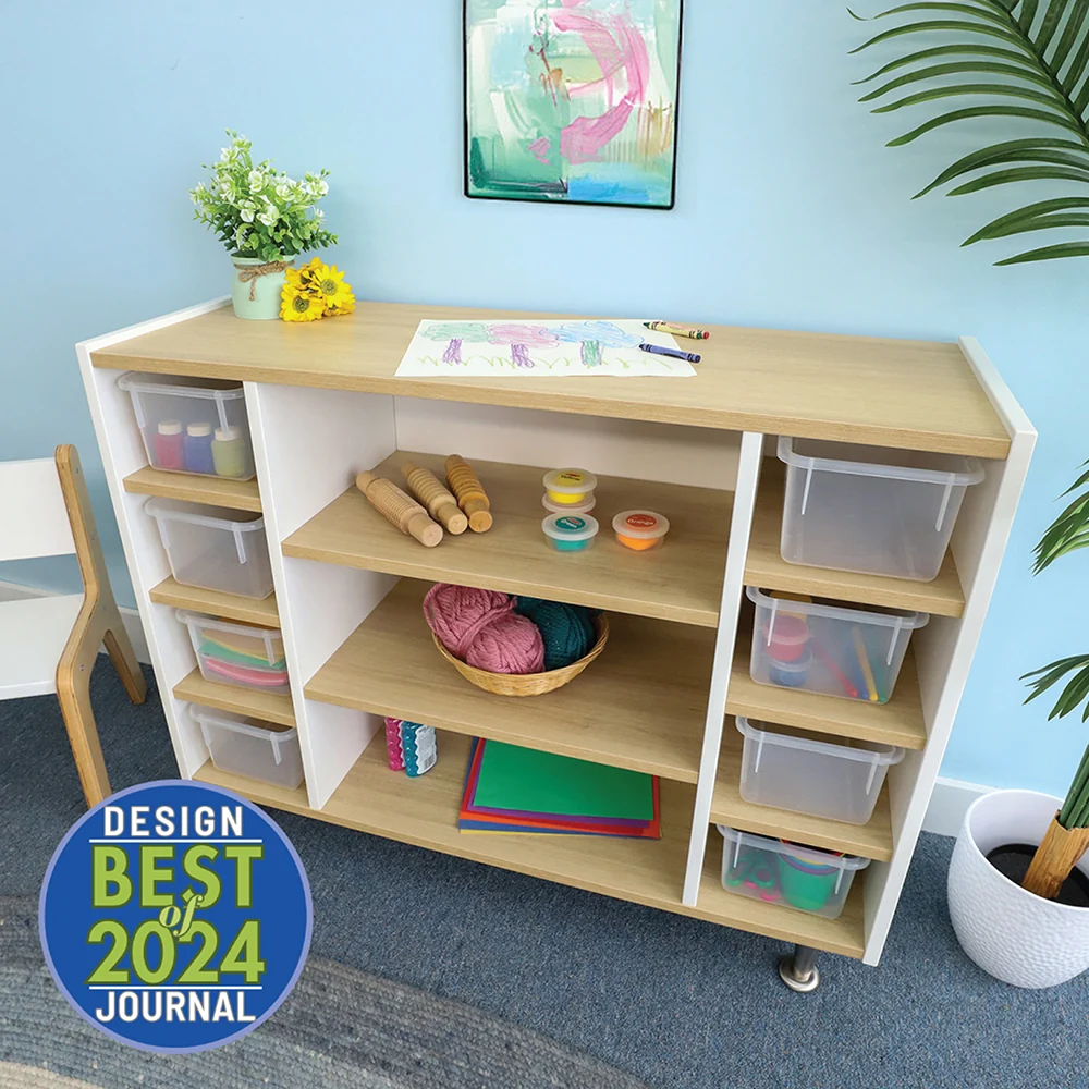 elevatED™ Combo Tray Storage Cabinet | Contemporary Mixed-Storage Classroom Cabinet with Shelves & Trays - Image 3