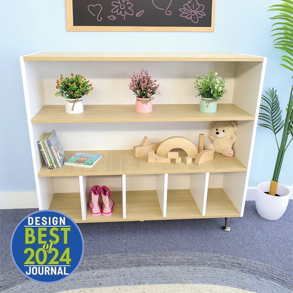 elevatED™ Cubby & Shelf Cabinet | Classroom Storage with Two Open Shelves & Five Large Cubbies - Image 2