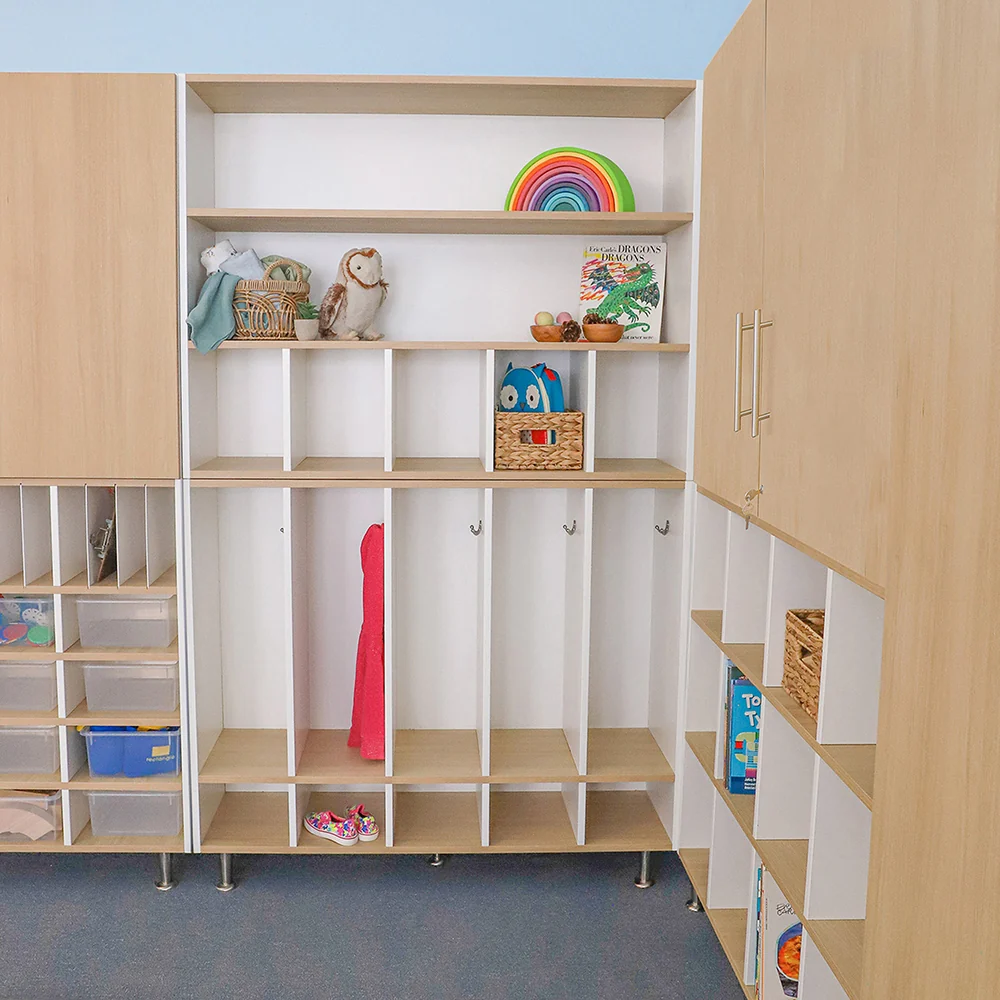 elevatED™ Cubby & Shelf Cabinet | Classroom Storage with Two Open Shelves & Five Large Cubbies - Image 4