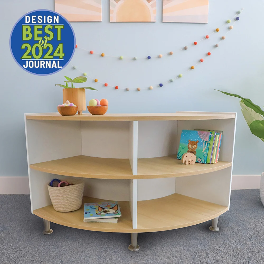 elevatED™ Curve In Storage Cabinet | 27" High Modern Curved Classroom Storage with Fixed Shelves - Image 3
