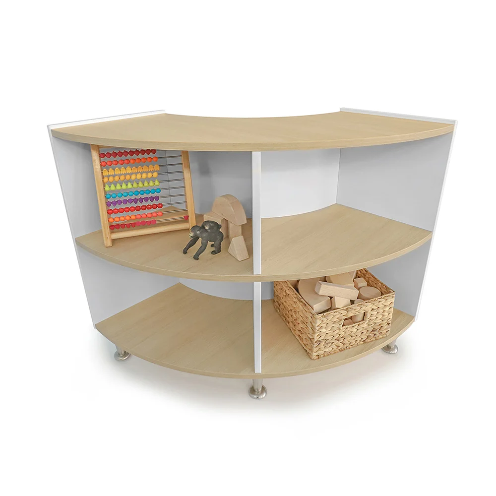 elevatED™ Curve In Storage Shelf | 33"H White Oak Classroom Cabinet with Curved Back - Image 2