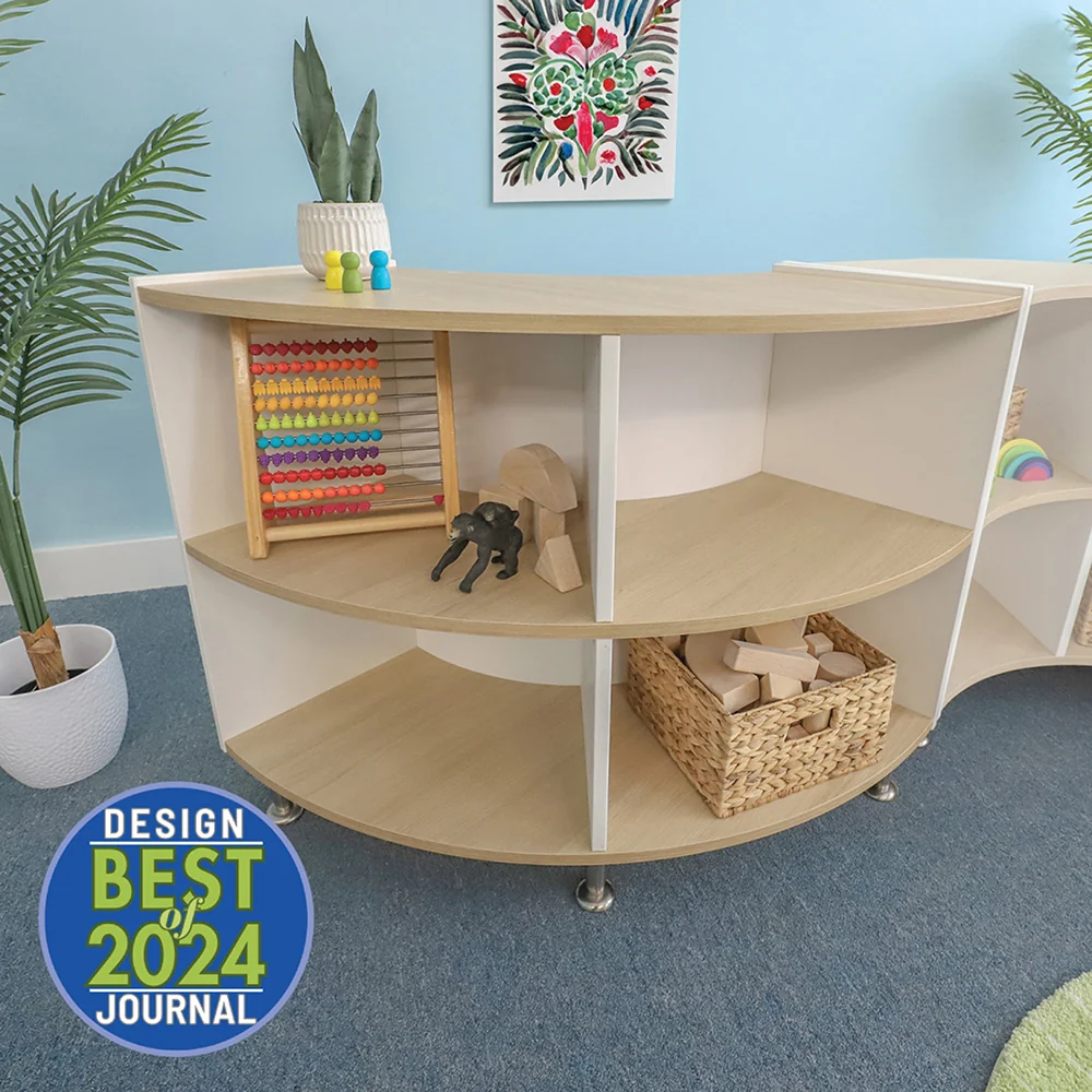 elevatED™ Curve In Storage Shelf | 33"H White Oak Classroom Cabinet with Curved Back - Image 3