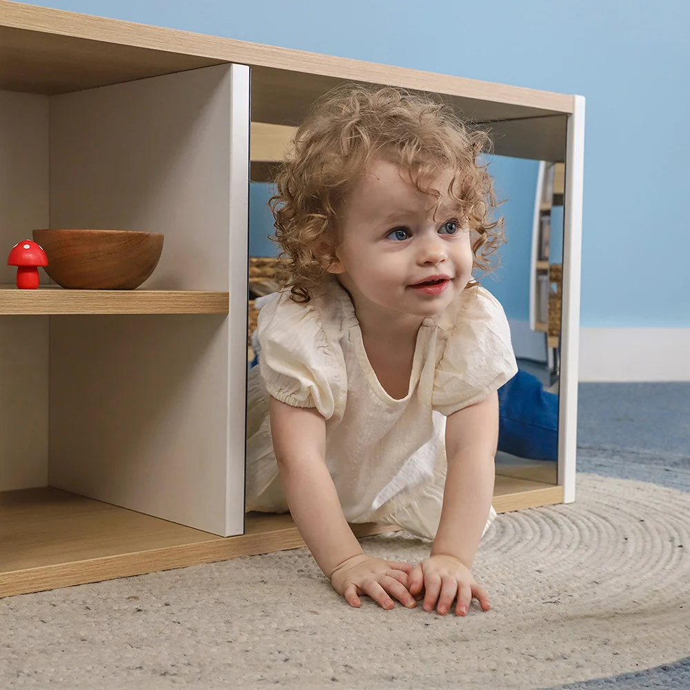 ElevatED™ Discovery Crawl Thru Cabinet | Toddler Mirror Play & Gross Motor Development Furniture with Storage Shelves - Image 4