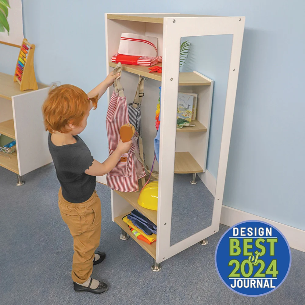 elevatED™ Dress Up Unit Station | Classroom Storage with Bench & Mirror - Image 3
