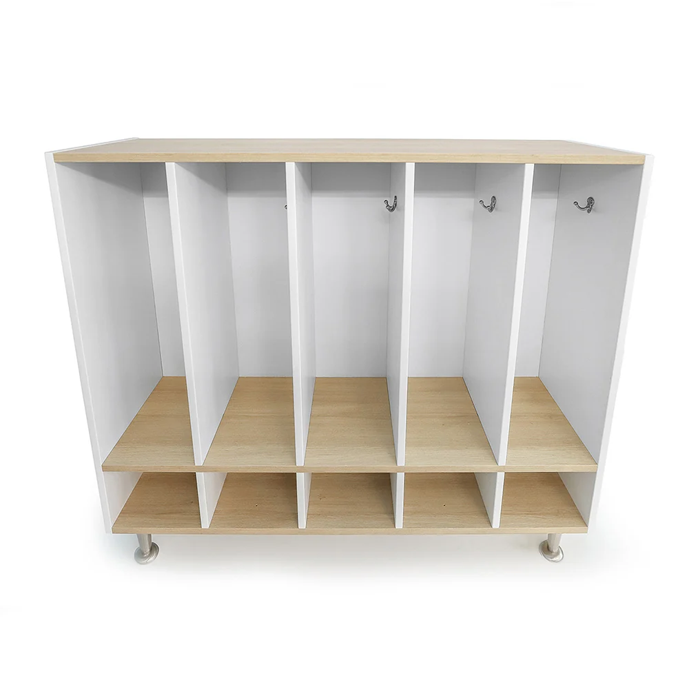 elevatED™ Five Section Coat Locker | Modern Preschool Storage with Hooks & Bench Seating