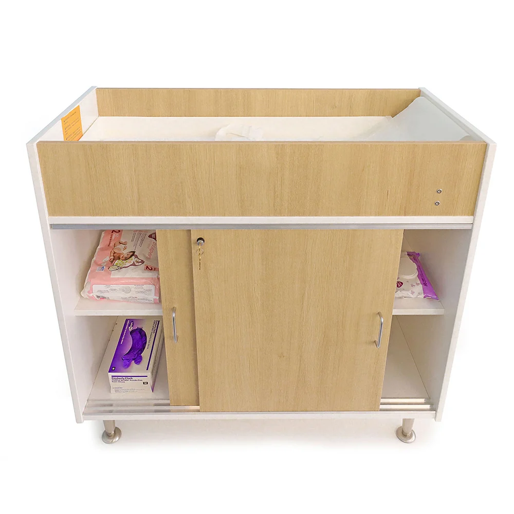 elevatED™ Infant Changing Cabinet | Modern Nursery Changing Station with Storage, Pad, Safety Strap & Paper Roll - Image 3