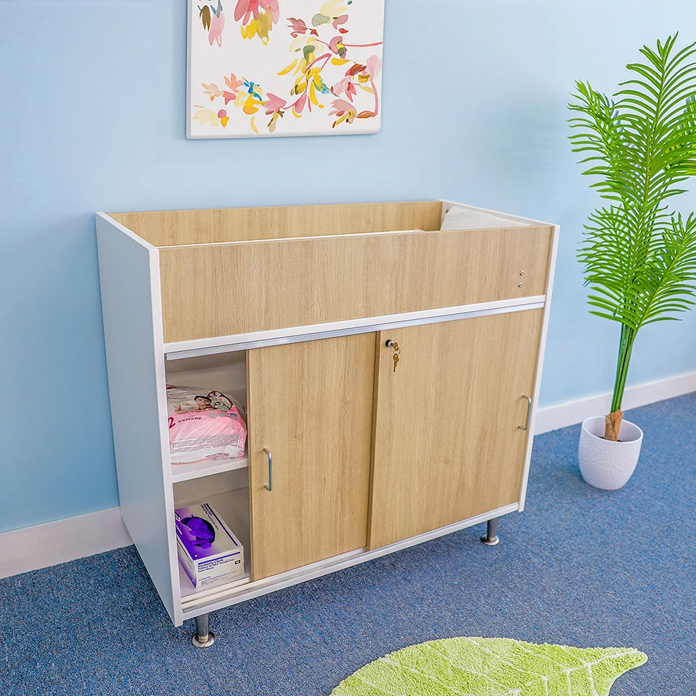 elevatED™ Infant Changing Cabinet | Modern Nursery Changing Station with Storage, Pad, Safety Strap & Paper Roll - Image 4