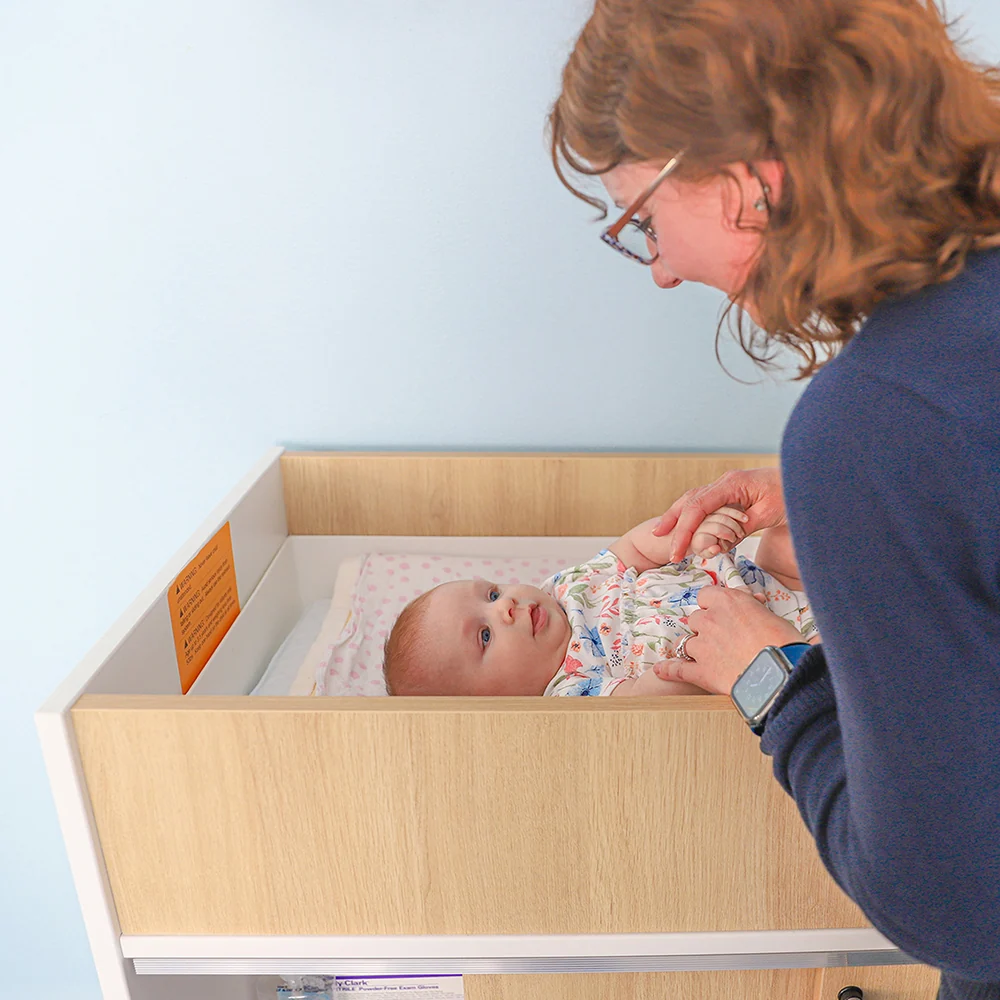 elevatED™ Infant Changing Cabinet | Modern Nursery Changing Station with Storage, Pad, Safety Strap & Paper Roll - Image 6