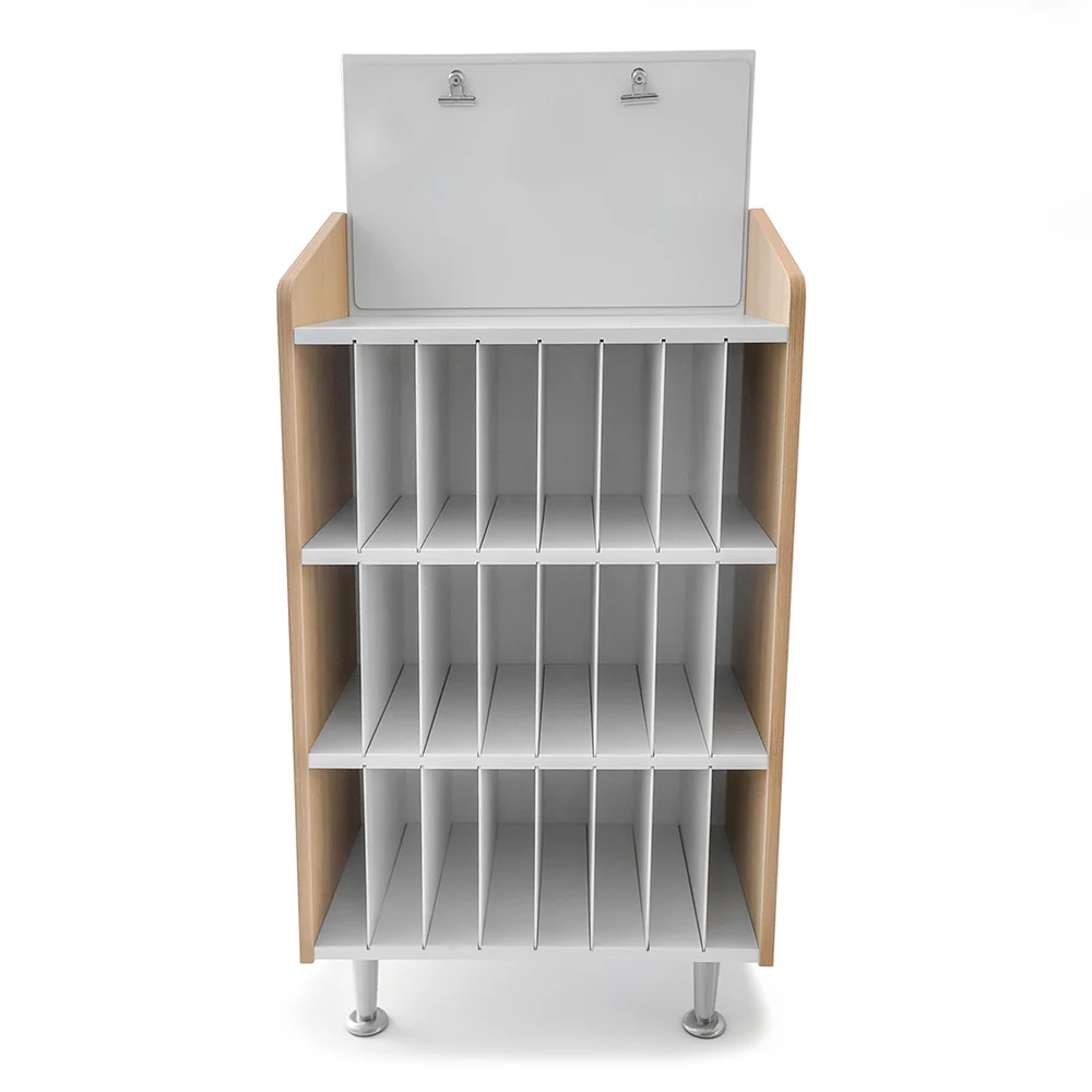 ElevatED™ Modern Classroom Mail & Message Center | White Oak Teacher Communication Hub with 24-Slot Organizer & Dry Erase Board - Image 2