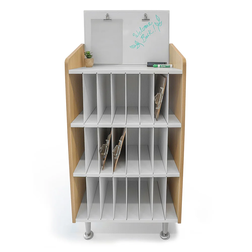 ElevatED™ Modern Classroom Mail & Message Center | White Oak Teacher Communication Hub with 24-Slot Organizer & Dry Erase Board - Image 4