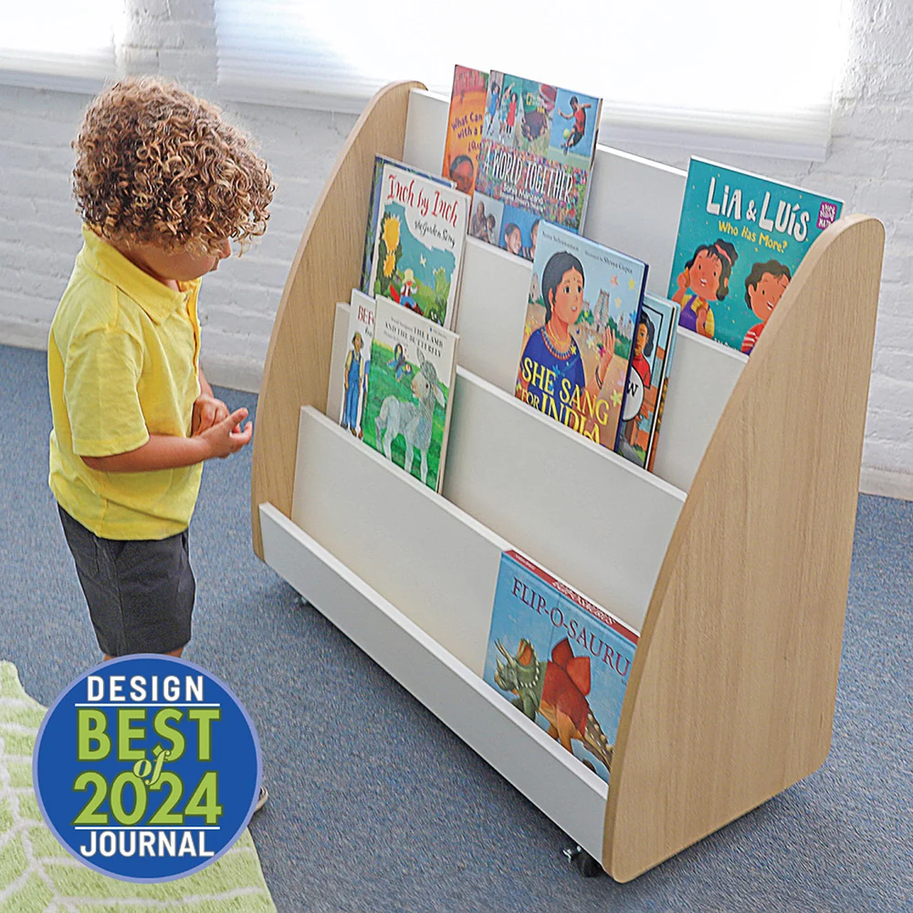 elevatED™ Mobile Book Display | Modern Classroom Book Browser with Cascading Shelves & Rear Markerboard - Image 3