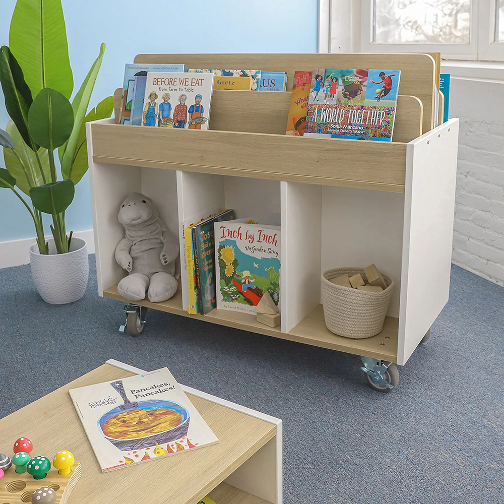 elevatED™ Mobile Book Storage Island | Book Browser with Vertical Display Rows & Deep Storage Compartments - Image 3